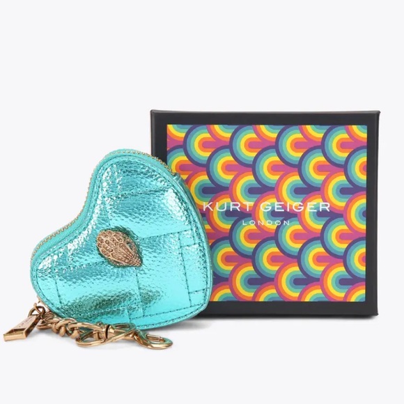 Kurt Geiger Kensington Heart Bag Charm Mid Green - Picture 2 of 8